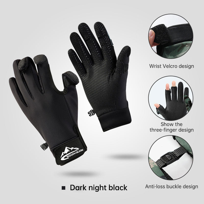 Outdoor Luya fishing gloves male dew three-finger non-slip plus velvet warm windproof riding cold-proof fishing gloves.