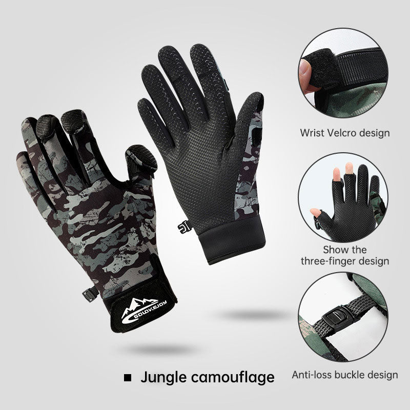 Outdoor Luya fishing gloves male dew three-finger non-slip plus velvet warm windproof riding cold-proof fishing gloves.
