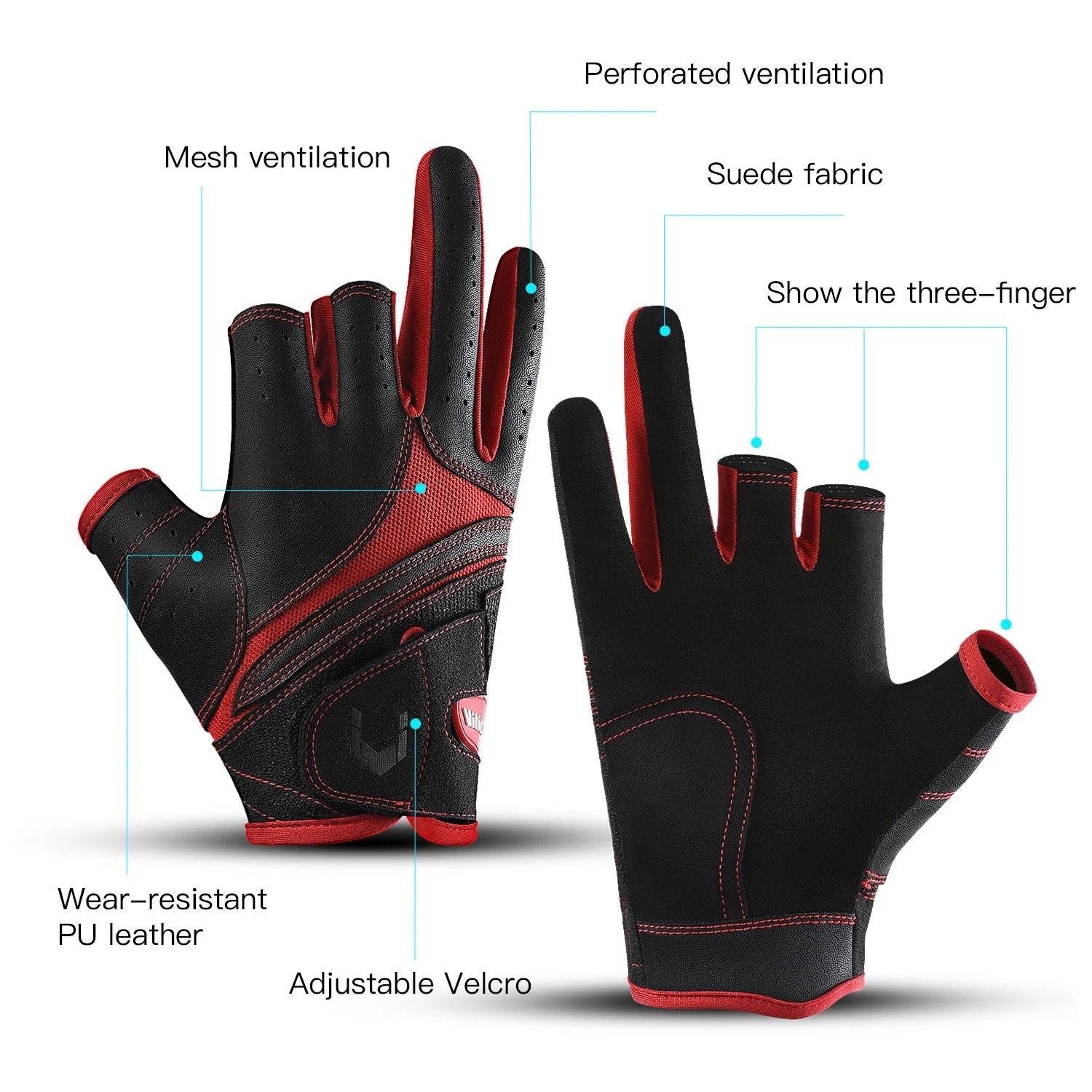 Outdoor sports autumn and winter anti slip breathable dew three finger wear-resistant and anti cutting lure fishing gloves